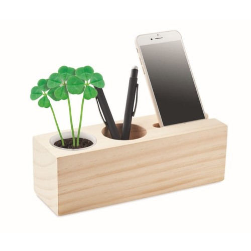 Drewniany stojak na biurko z nasionami koniczyny Thila