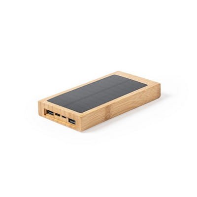 Power bank z bambusa z ładowarka słoneczną 
