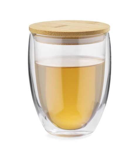 Szklanka dwuścienna z przykrywką bambusową Mocca 350 ml