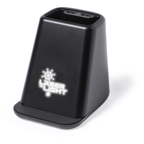 Ładowarka bezprzewodowa 15W, 2 wyjścia USB, pojemnik na przybory do pisania, stojak na telefon