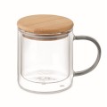 Kubek szklany z podwójnymi ściankami i pokrywką bambusową Farbi