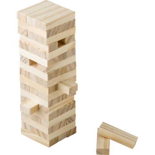 Drewniana gra typu Jenga w bawełnianym woreczku