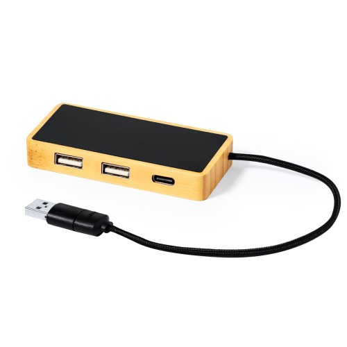 Bambusowy hub USB i USB typu C z podświetlanym logo