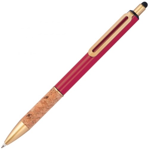 Metalowy długopis touch pen  z korkowych uchwytem i złotymi elementami Capri