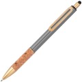 Metalowy długopis touch pen  z korkowych uchwytem i złotymi elementami Capri