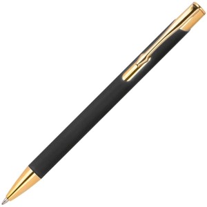 Metalowy długopis z korpusem soft touch i złotymi elementami Glendale