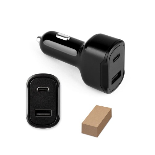 Szybka ładowarka samochodowa Dirac z dwoma portami USB-A i USB-C 