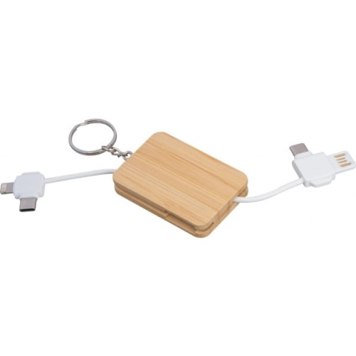 Kabel do ładowania w bambusowym breloku Bellevue