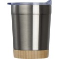 Stalowy kubek z recyklingu z pokrywką i bambusowym dnem Turin 300 ml