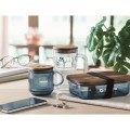 Żebrowany szklany kubek z akacjową pokrywką Vitrio Mug