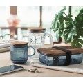 Żebrowany szklany kubek z akacjową pokrywką Vitrio Mug