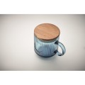 Żebrowany szklany kubek z akacjową pokrywką Vitrio Mug