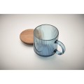 Żebrowany szklany kubek z akacjową pokrywką Vitrio Mug