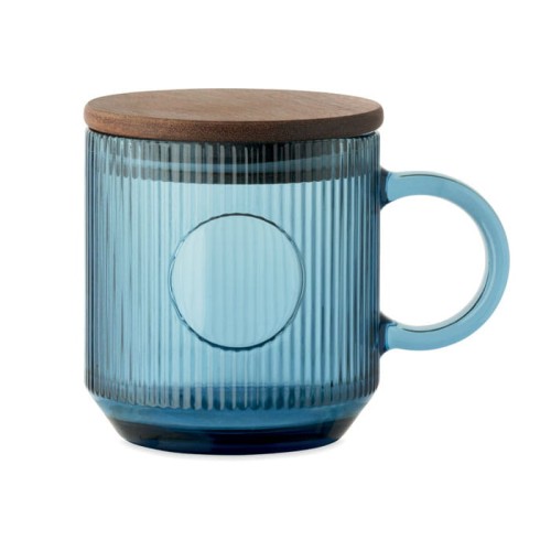 Żebrowany szklany kubek z akacjową pokrywką Vitrio Mug
