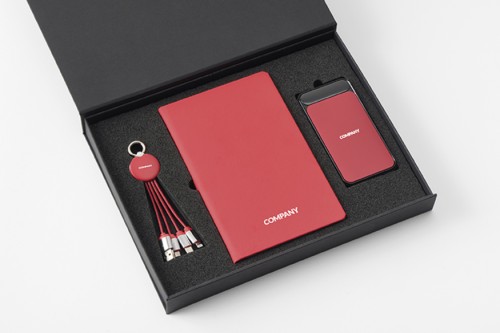 Zestaw upominkowy notes, kabel do ładowania i powerbank 10 000 mAh