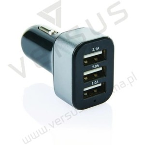 Ładowarka samochodowa z trzema portami USB.