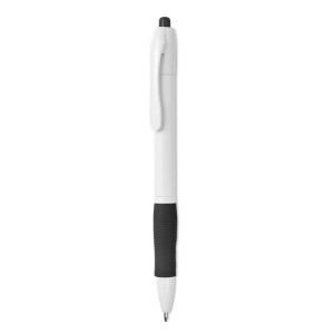 Wciskany długopis plastikowy z gumowanym uchwytem Manors White