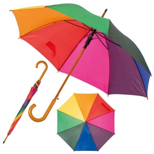 Kolorowy parasol z drewnianą rączką