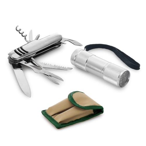 Zestaw awaryjny ze stali nierdzewnej latarka + scyzoryk ARAD