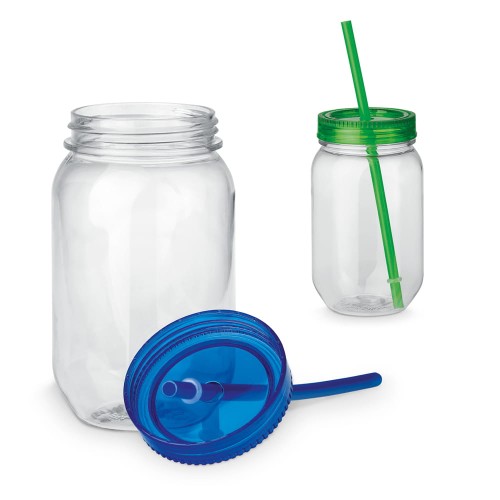 Plastikowy słoik ze słomką w kolorze zakrętki STRAW